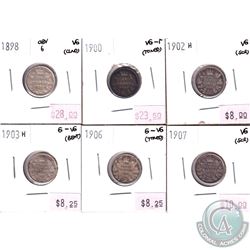 1898-1907 Canada 10-cent G-VG to VG-F - 1898 Obverse 6 VG, 1900 VG-F, 1902H VG, 1903H G-VG, 1906 G-V