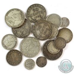 Group Lot of Newfoundland Silver Coinage - 3x 5-cent, 2x 10-cent, 4x 20-cent, 1x 25-cent & 6x 50-cen