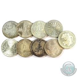 Lot of 9x Germany 10 Mark Silver Coins. You will receive 145 grams total of silver coinage.