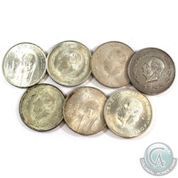 Lot of 7x Mexico 5 & 10 Pesos Silver Coins from the 1950's. You will receive 196 grams total of silv