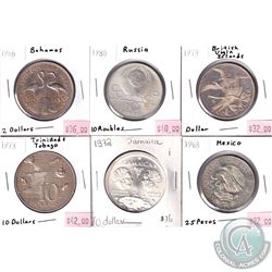 Lot of World Silver Coins from Different Countries. You will receive 1966 Bahamas 2 Dollars, 1968 Me