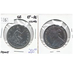 1861 Great Britain Penny EF-AU (lightly cleaned)
