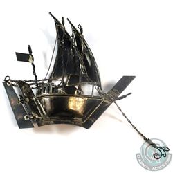 Vintage 3D Sterling Silver Clipper Sailboat Miniature.  Measures 5" in length by 4 1/2" In height, a