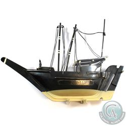 Vintage 3D Sterling Silver Sailboat Miniature with Painted Accents.  Measures 7 3/4" in length by 6"