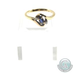 Lady's 10K Yellow Gold Custom Sapphire & Diamond Ring - Size 6.  Total weight of 2.11 grams.