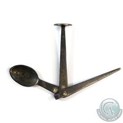 Antique Sterling Silver Folding Pipe Tool / Spoon, Tamper, Pick.  Measures 2 1/2" in height when fol