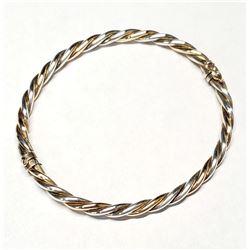 Two-Tone Sterling Silver Twist-style Bangle with Clasp.  Measures approx. 2 1/4" in Diameter.