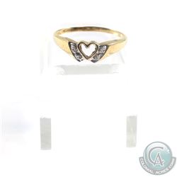 Lady's 10K Yellow Gold Heart with Diamond Accents Custom Ring- Size 7.  Total weight of 1.26 grams.