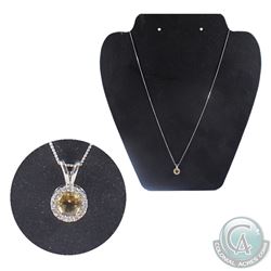 10K White Gold Yellow Gemstone & Diamond Pendent on 18" Chain.  Total weight of 1.56 grams.