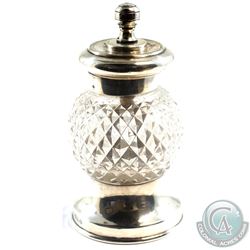 1907 'Sheiffield' William Hutton & Sons Sterling Silver & Cut Glass Pepper Mill.  Stands 4" in heigh
