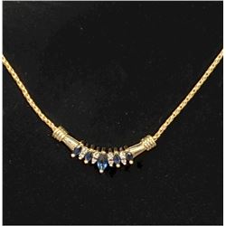 Lady's 10K Yellow Gold Diamond & Sapphire Pendant Necklace. Meausres 17" in length with Lobster Clas