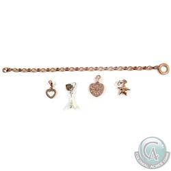 Rose Tone Sterling Silver Thomas Sabo Charm Bracelet with 4 Charms. 5pcs.