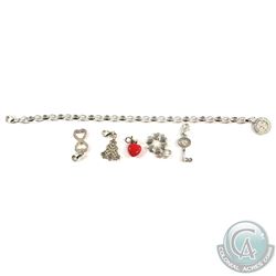 Sterling Silver Thomas Sabo Charm Bracelet with 5 Charms. 6pcs.