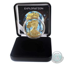 2015 United States $1 Gilt & Colourized Exploration 1oz American Eagle (Tax Exempt) Comes with COA a