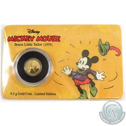 2016 Niue 50-cent Mickey Through the Ages - 1938 Brave Little Tailor .5 gram Fine Gold Coin (Tax Exe