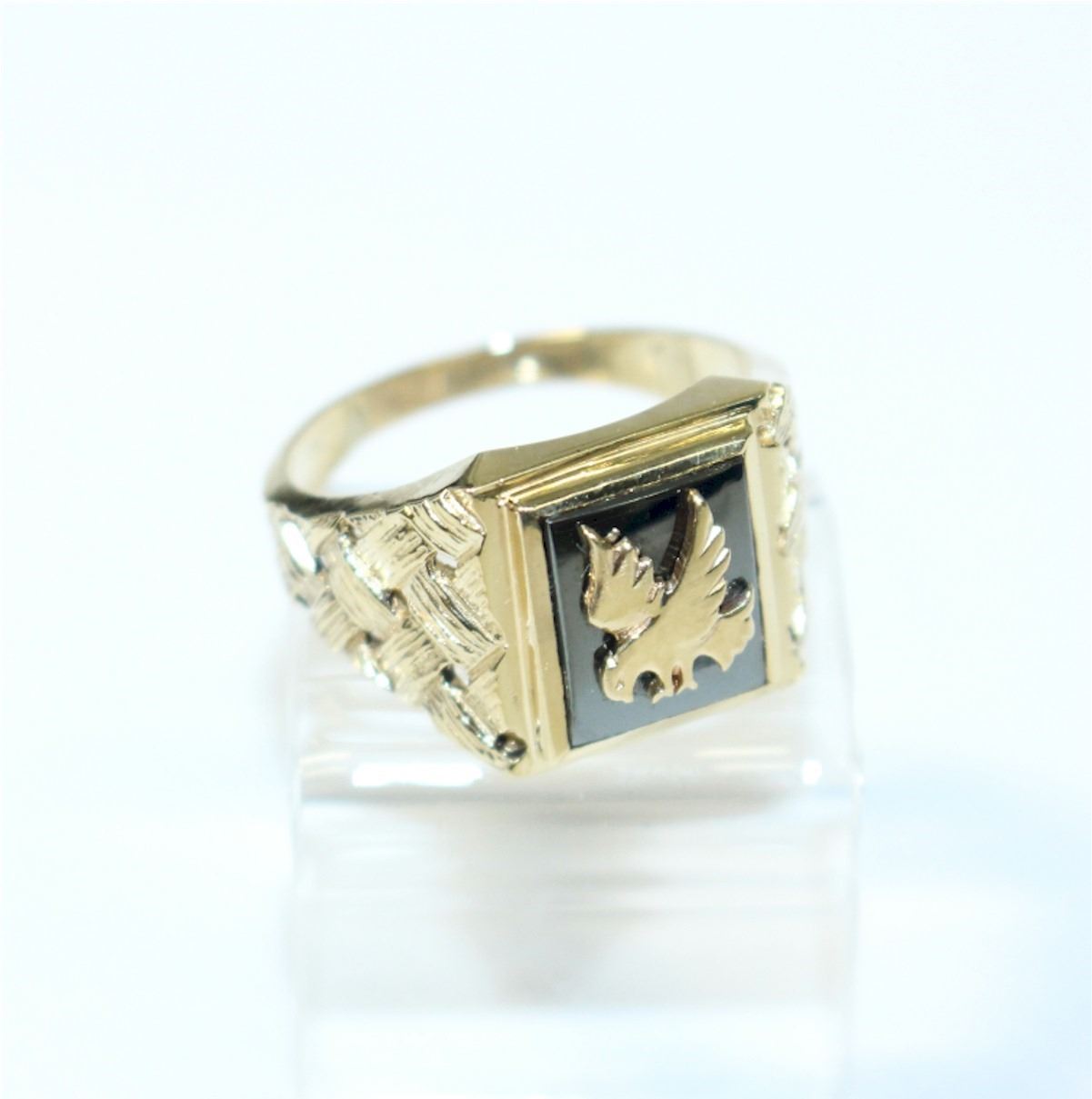 Men S 18k Yellow Gold Eagle Over Black Onyx Ring Size 12 8 57 Grams