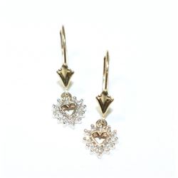 Lady's 10K Yellow Gold Diamond Heart Drop Earrings with Lever Backs. 1.35 grams.