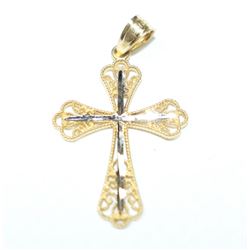 Lady's 10K Yellow/White Gold Filigree Cross Pendant. .69 grams.