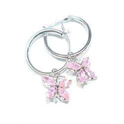 14K White Gold Gemstone Butterfly Earrings with Hinged Clasps.  1.05 grams.