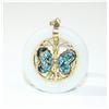 Image 1 : 14K Yellow Gold Opal Inset Butterfly with Circular Jade Pendant.  Measures 1 1/2" in diameter with a
