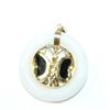 Image 2 : 14K Yellow Gold Opal Inset Butterfly with Circular Jade Pendant.  Measures 1 1/2" in diameter with a