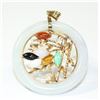Image 1 : 14K Yellow Gold Rainbow Accented Circular Jade Pendant.  Measures 4 1/2cm in diameter with a total w
