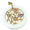Image 2 : 14K Yellow Gold Rainbow Accented Circular Jade Pendant.  Measures 4 1/2cm in diameter with a total w