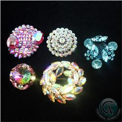Estate Lot of Vintage Costume Rhinestone Brooch Collection. You will receive 5 brooches in this coll