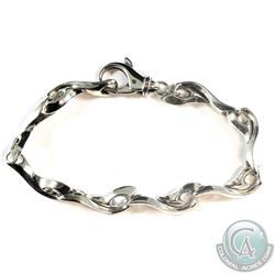 Solid Sterling Silver Custom link Bracelet with Lobster Clasp. Measures 8 3/4" in length with a tota