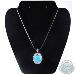 Large Sterling Silver Stone Inlayed Statement pendant on 20" Chain.