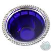 Image 2 : Birks Sterling Silver Pierced Bowl with Gadroon Design and Cobalt Blue Glass Liner.  Bowl measures 2
