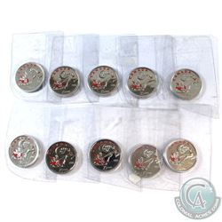 10x 2006 Canada 25-cent Coloured Santa's Sleigh (from Holiday gift sets). 10pcs.