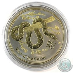 2013 Australia $1 Year of the Snake 1oz Fine Silver Coin with Selective Gold Plating (Tax Exempt)