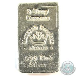 Hand Poured Monarch Precious Metals 3oz. .999 Fine Silver Bar (Tax Exempt)
