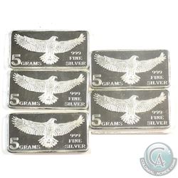 5x Eagle Monarch 5gram .999 Silver Bars (Tax Exempt) 5pcs.