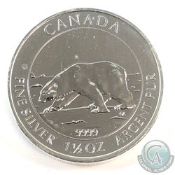 2013 Canada Polar Bear 1.5oz .9999 Fine Silver Coin (Tax Exempt) Toned.