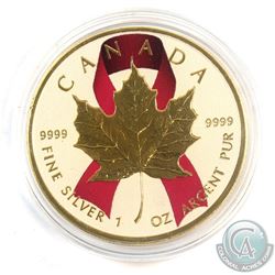 2016 Canada $5 Colourized Pink Ribbon 1oz Silver Maple with Selective Gold Plating (Tax Exempt)