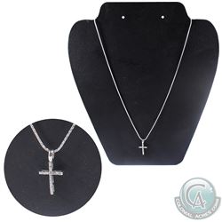 14K White Gold Diamond Cross Pendant on 18" Chain.  Total weight of 3.79 grams.