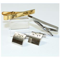 Men's Sterling Silver Tie Clip and Cuff Link Collection. 4pcs.