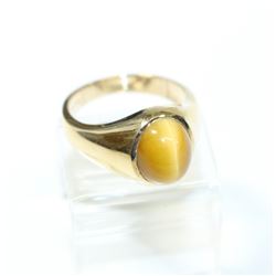 Men's 10K Yellow Gold Tiger Eye Ring - Size 9 1/4.  9.74 grams.