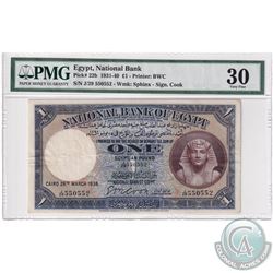 Egypt: 1931-40 1-Pound, Pick# 22b, National Bank, Sphinx,  S/N, PMG Certified VF-30. J/29 550552
