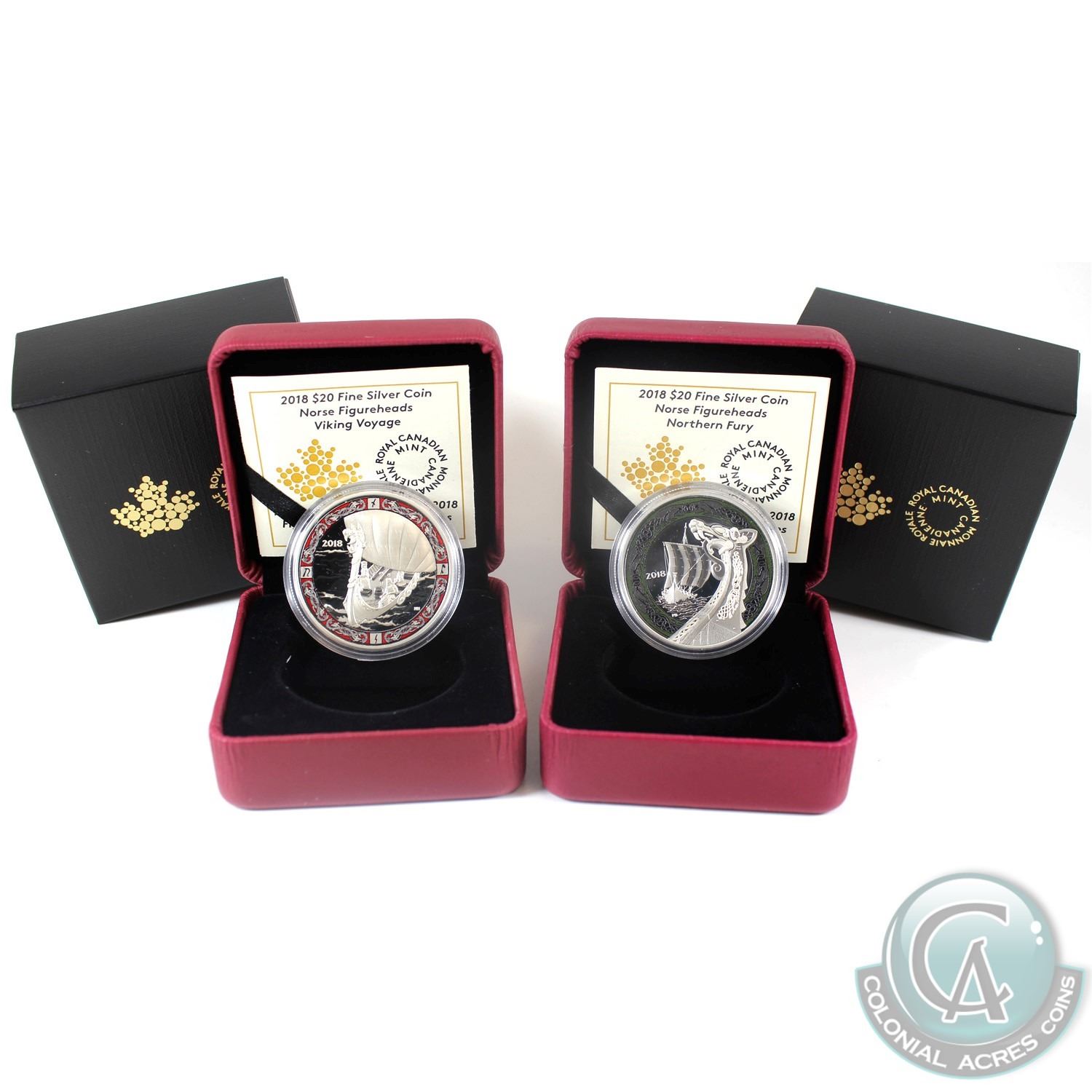 2018 Canada 20 Norse Figureheads Fine Silver Coins Viking Voyage Northern Fury 2pcs Tax Exemp