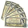 Image 1 : Lot of 6x 1954 $20 Modified Portrait Bank of Canada Notes All Different Prefixes - 1x BC-41a & 5x BC