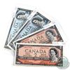 Image 1 : Lot of 4x 1954 $2 & $5 Bank of Canada Modified Portrait Notes in AU Condition (with stains) - 2x $2 