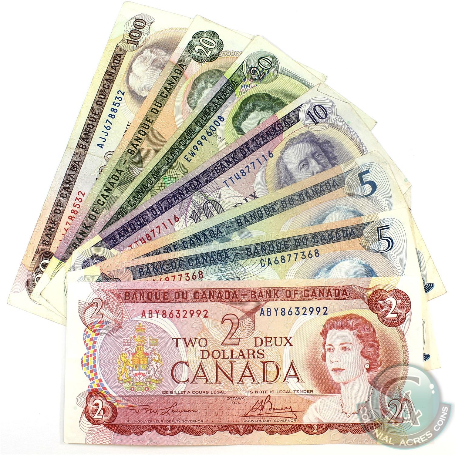 Group Lot of 7x Bank of Canada Multi-coloured Series Banknotes. You ...