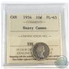 Image 1 : 1954 Canada 10-cent ICCS Certified PL-65 Heavy Cameo.
