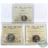 Image 1 : 1955 Canada 10-cent Cameo, 1955 Canada 25-cent, 1956 Canada 5-cent ICCS Certified PL-66. 3pcs.