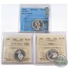 Image 1 : 3x Canada 25-cent Certified Coins: 1960 CCCS PL-66 Heavy Cameo, 1965 ICCS PL-66 UHC & 1966 ICCS PL-6