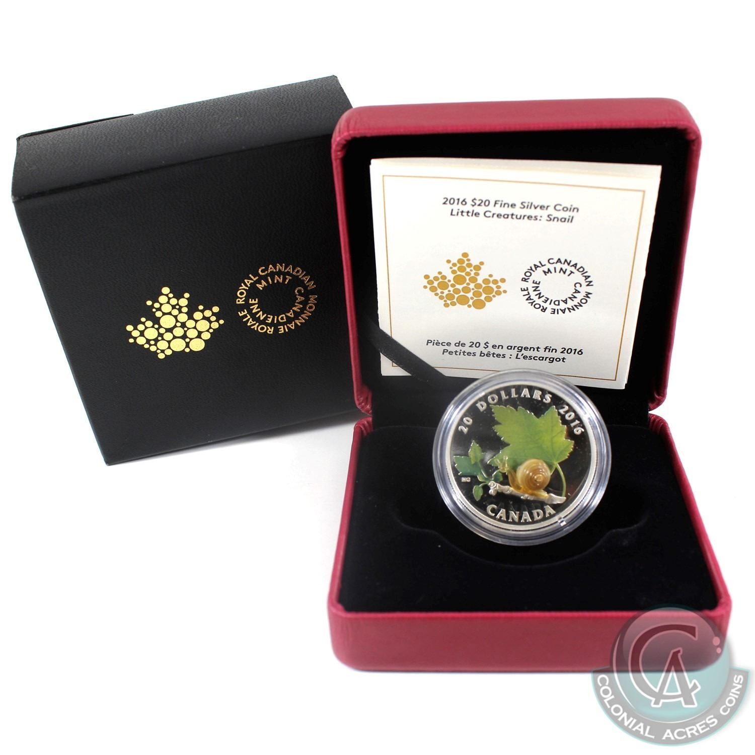 Canada 2016 $20 Little Creatures Snail Silver Coin ** Venetian Glass Snail **