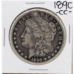 1890-CC $1 Morgan Silver Dollar Coin Holed